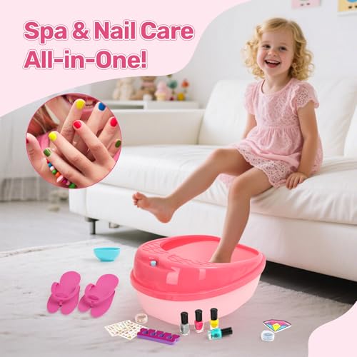 Kids Foot Spa Kit - Kids Spa Day Kit for Girls 4-12 Years. - Pedicure Foot Spa, Girls Spa Set Nails Art Salon Girl Stuff - Parties & Christmas Birthday Gifts for 7 8 9 10-12 Year Old Girl Gifts - color: Rose Red