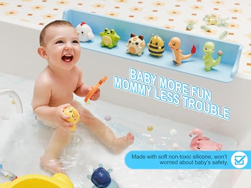Cushore 3-Ft Bathtub Splash Guard PlayPad with Strong Suction Cups, Toy Tray Caddy Holder Storage, No-Leak, Mess-Free Bath Time for Kids, Blue - color: Blue