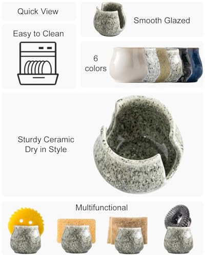 Zoeeker Ceramic Sponge Holder, Kitchen Sponge Holder Sink Caddy Organizer Dish Rack for Kitchen Sink Suction, Bathroom, Brush, Special Gray - color: Special Gray, size: Barrel-type