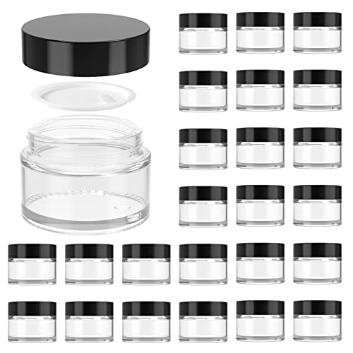 1oz Glass Jar with Lid, Hoa Kinh 40 Pack Clear Round Containers Cosmetic Glass Jars with Inner Liners and Black Lids Travel Jars for Storing Lip and Body Scrub, Lotion, Body Butter, Bath Salts, Liquid - color: Clear, size: 1oz-40Pack