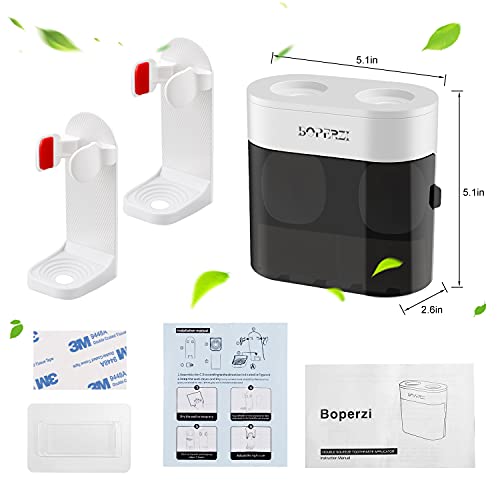Boperzi 2 Pack Electric Toothbrush Stander and Toothbrush Holder Wall Mounted Automatic Toothpaste Dispenser Dustproof Cover Toothbrush Holder for Shower Bathroom Set Kids Family(Black+2 Pack) - color: White/Black
