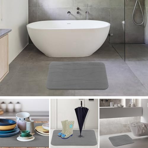 Stone Bath Mat, Set of 3,Diatomaceous Earth Shower Mat, Non-Slip Super Absorbent Quick Drying Bath Mat for Bathroom Floor, Grey - color: Dark Grey Set of 3
