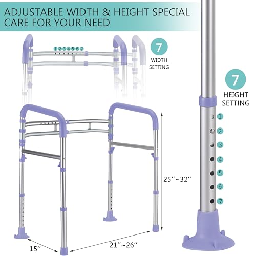 Lianjindun Toilet Safety Rails (350 lb), Adjustable Toilet Frame for Elderly, Seniors, Handicap & Disabled, Foldable Handicap Toilet Handles Fit Any Toilets（Purple） - color: Purple
