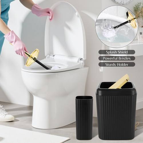 17PCS Bathroom Accessories Bathroom Set Black Bathroom Accessories,Toilet Brush, Trash Can, Qtip Holder Dispenser& 3PCS Soap Dispenser - size: Bath Set with Swing-Top Trash Can, style: Black