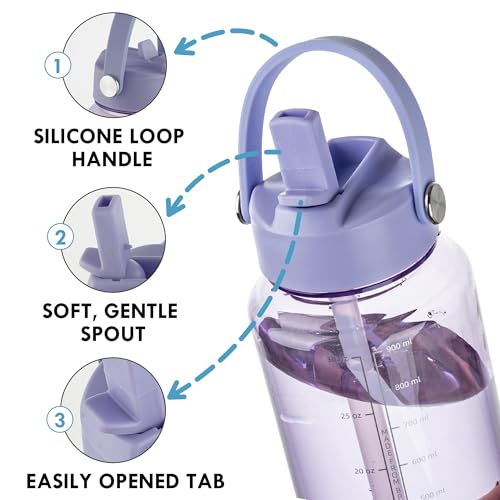 OLDLEY 32oz Water Bottle with Straw,Leakproof Tritan Clear Bottle with Marked Bottle and Carry Handle,BPA-Free Wide Mouth Reusable Sports Water Bottle for Gym,Hiking,Camping,Travel,Workout,Lilac Mist - color: Lilac Mist