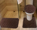 All American Collection 3PC Memory Foam Bath Mats Soft Plush Crown Design Anti-Slip Shower Bathroom Contour Toilet Lid Cover Rugs (Brown) - color: Brown
