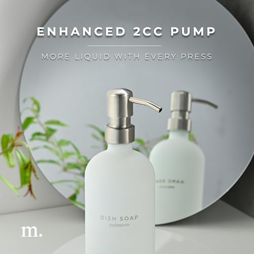 MaisoNovo Soap and Lotion Dispenser Set - Bathroom Soap Dispenser Set with White Soap Dispenser, Silver Pumps & Concrete Tray - color: White Bottles/ Silver Pumps/ White Concrete Tray