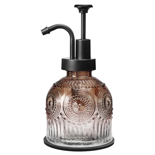 SheeChung 8 Oz Vintage Glass Soap Dispenser Bathroom, Kitchen Dish Soap Dispenser with Pump, Refillable Hand Soap Dispenser, Antique Liquid Lotion Bottle, Farmhouse Decor (Brown-Black Pump, 1 Pack) - color: Brown Gradient-black Pump-1 Pack
