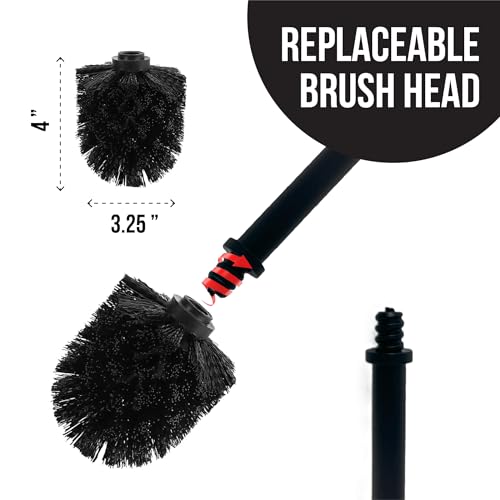 Splash Home Buena Stainless Steel Toilet Brush with Holder, Bowl Scrubber with Durable Cleaning Bristles, Hidden Brush with Splash Protective Disc Design - Matte Black - color: Matte Black