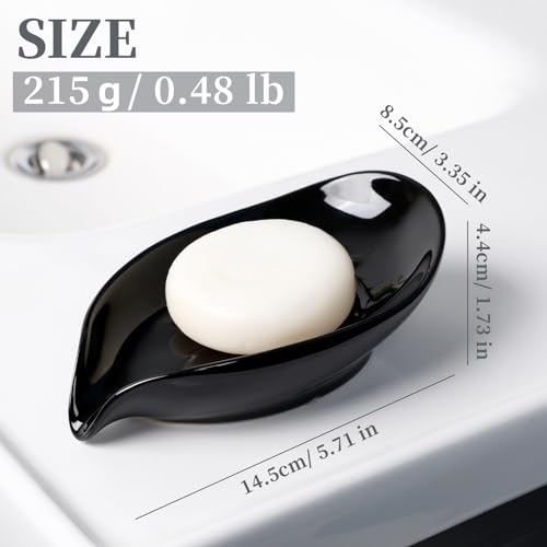 Soap Dish, Self Draining Soap Holder, Leaf Shape Ceramic Bar Soap Holder Drain Soap Dishes for Bathroom Sink Kitchen, Easy to Clean, Keeps Soap Dry, Black, ANTIS'S HOME - color: Black-1pcs-enhanced Draining