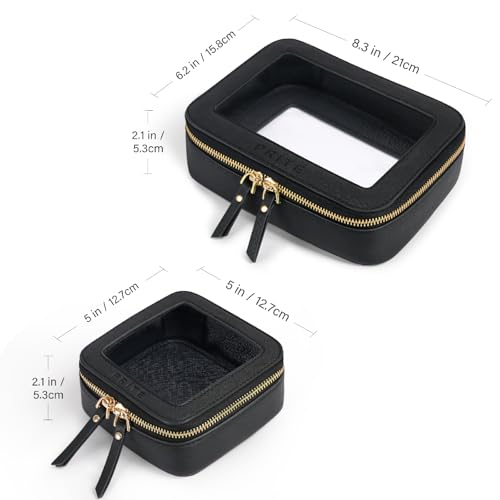 Prite Clear Makeup Bag Set for Women Portable Clear Makeup Bag Cute Waterproof Travel Cosmetic Bag with Gold Zipper for Car Essentials(Black) - color: Black, size: Set - Standard and Mini