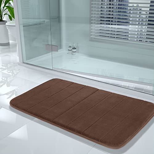 Yimobra Brown Bath Mat, Super Soft Absorbent Memory Foam Bathroom Rug Non Slip, Quick Dry, Machine Washable Floor Carpet for Tub Shower, Home Decor Accessories, 24x17 - color: Brown, size: 24" X 17"