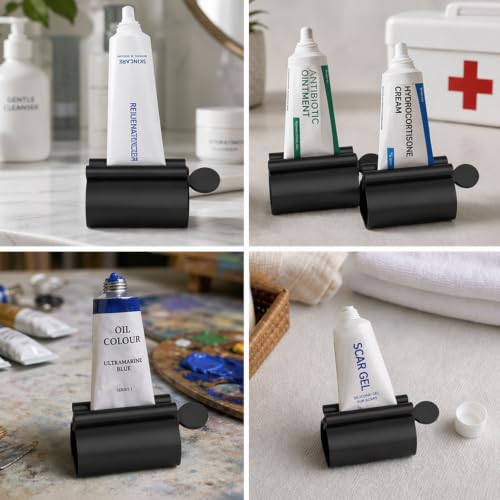 LOVEINUSA Toothpaste Tube Squeezer Dispenser, 3 PCS Toothpaste Roller | Black Squeezer Tool Metal Stainless Steel Tooth, Paste Holder for Bathroom - color: Black