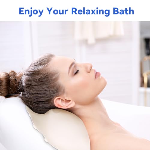 Goowin Bath Pillows for Tub, New Generation Skin-Friendly Silicone Bath Pillow, Luxury Bathtub Pillow for Head and Neck, Powerful Suction Tub Pillow for Bathtub with Inflatable Airbag (Off-White) - color: Off-white