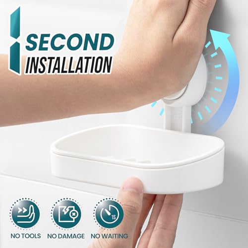 TAILI Soap Holder Soap Dish for Shower, Suction Cup Soap Holder for Shower Wall, Bathroom Accessories, Removable Strong Hold Soap Saver, Drill Free, White - color: White, size: 1 Tier