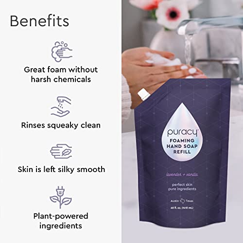 Puracy Foaming Hand Soap Refill - Plant-Powered Natural Hand Soap As Seen on TikTok, Non-Toxic, Sulfate-Free Liquid Soap, Moisturizing Foam Handwash Liquid (Lavender & Vanilla, 48 fl oz) (Pack of 2) - size: 48 Fl Oz (Pack of 2)
