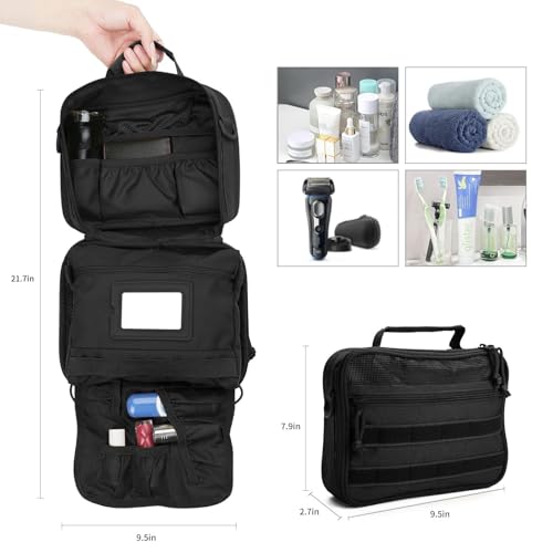 SUNRISING Tactical Travel Toiletry Bag for Men and Women, Hanging Travel Toiletry Organizer Dopp Kit, Toiletries Shaving Hygiene Bathroom Bag,Men's Toiletry Bag for Short Trips Camping - Black - color: Black