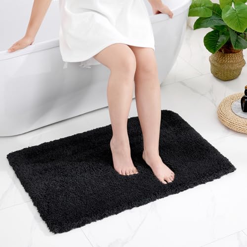 Disolla Black Bathroom Rug 24x36 - Non-Slip Plush Thick Bath Mat, Highly Absorbent & Ultra Soft Fluffy Floor Mat, Machine Washable for Shower and Tub - color: Black, size: 2' x 3' (24''x36'' Bathroom Rug)