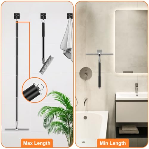 Max 62'' Metal Squeegee with Extension Pole for Window, Glass Door, Mirror,12'' Wide Telescopic Shower Squeegee Cleaner With Long Handle for Cleaning Tile Wall, Floor, Car, Bathroom,Screen, Windshield