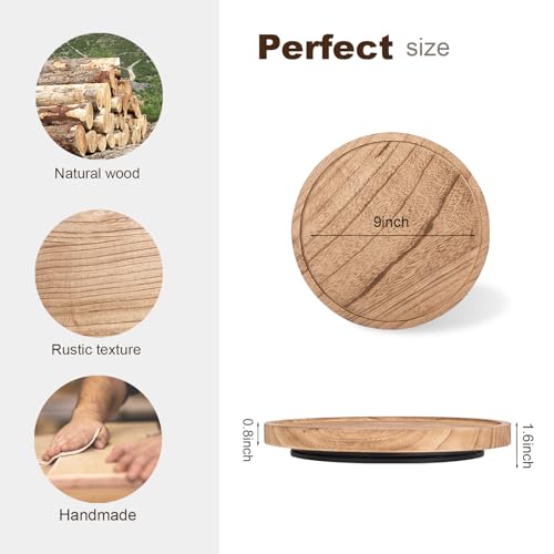 Wood Lazy Susan Organizer Kitchen Turntable for Cabinet Farmhouse Bathroom Decor Round Decorative Tray for Vanity, Counter, Sink, Coffee Table, 9 Inch, Brown - color: Brown, size: 9“