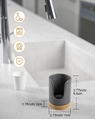 Ceramic Bathroom Cups Dispenser - 3 oz Disposable Paper & Plastic Cups Holder - Mouthwash Cups Dispenser for Countertop, Guest Toiletries - BPA Free, Kids Safe (Grey) - color: Grey, size: Set/1