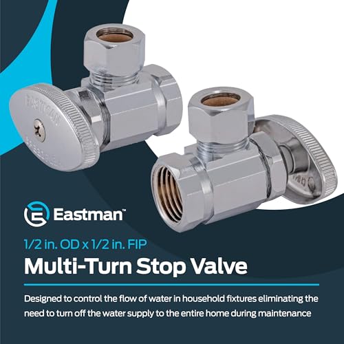 Eastman 1/2 Inch OD Compression x 1/2 Inch FIP Compression Multi-Turn Angle Stop Valve, Brass Plumbing Fitting, Chrome, 04338LF - size: 1/2 in. OD x 1/2 in. FIP