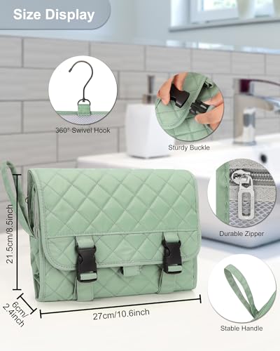 Relavel Travel Hanging Toiletry Bag for Women, Travel Wash Bag with 360° Rotation Hook, Waterproof Large Stand Up Toiletries Organizer for Bathroom Shower Camping - Green - color: 02 Green, size: Large