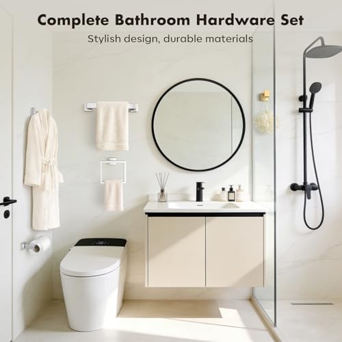 Bathroom Accessories Towel Bar Set: 20 Pieces Brushed Nickel Square Bathroom Hardware SUS304 Stainless Steel - Wall Mounted Towel Rack&Toilet Paper Holder&Towel Ring and Towel Hook - color: Brushed Nickel, size: 16inch 20 Pieces