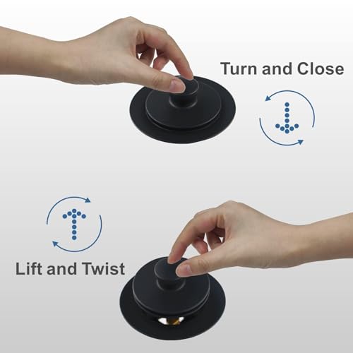 Black tub Drain Lift &Turn Tub Trim Set with Two-Hole Overflow Faceplate Conversion Kit Assembly, Hidrop Bathtub Drain Replacement Trim Kit and Universal Fine/Coarse Thread, Matte Black - color: Black
