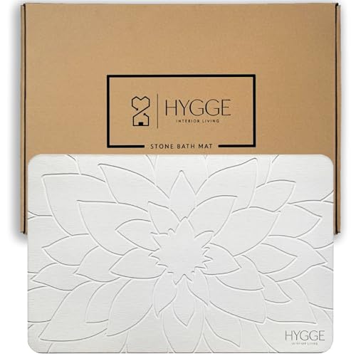 Diatomaceous Earth Stone Bath Mat - Ivory Bloom | Modern Fast Dry Bathroom Floor Shower Mat, Quick Drying Premium Luxury Diatomite Spa Stone Gift, Non-Slip Base, 23.6” x 15.4” - color: Ivory Bloom