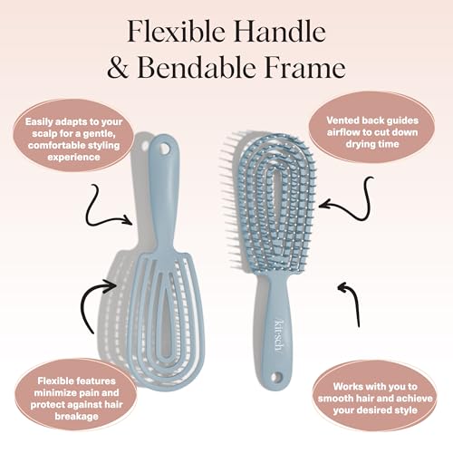 Kitsch Hair Brush Detangler – Flexi Flow Hair Brush for Women, Men & Kids | Detangling Brushes for Curly Hair with Bendable Frame, Bounce Curl Defining Brush for Wet or Dry Strands - Haze Blue - color: Haze Blue