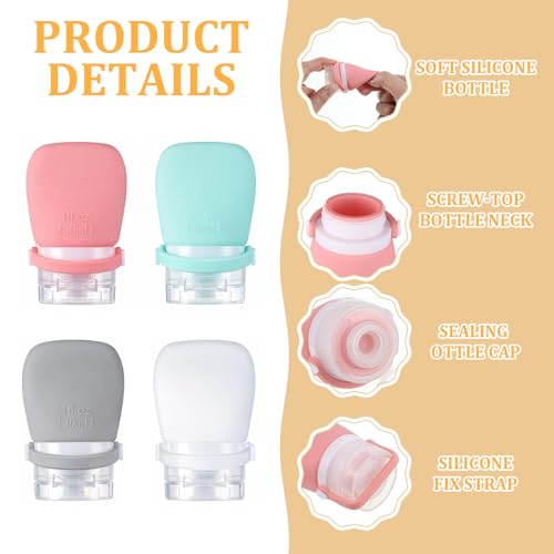 4Pcs Mini Condiment Squeeze Bottles, 1oz Salad Dressing Bottles, Silicone Travel Bottles, Leak Proof Squeeze Bottles for Salad Dressing, Ketchup or Toiletries