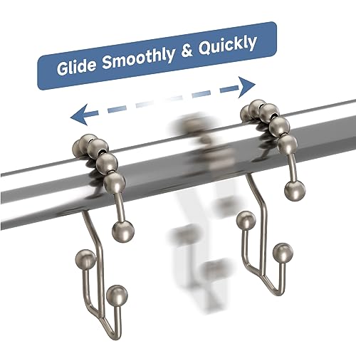 Titanker Shower Curtain Hooks Rings, Rust-Resistant Metal Double Glide Shower Hooks for Bathroom Shower Rods Curtains, Set of 12 Hooks - Matte Nickel - color: Matte Nickel, style: Modern