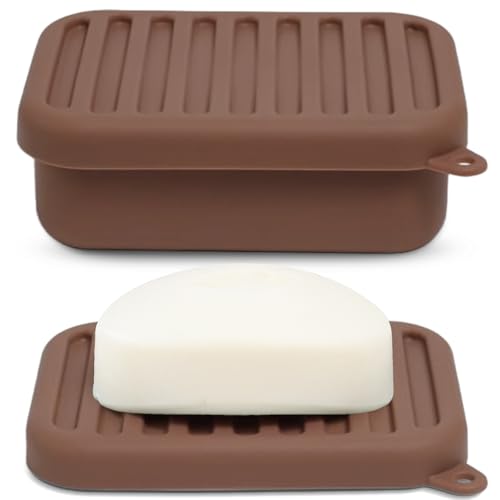 Superior Leak-Proof Silicone Travel Soap Case with Drainage Lid/Layer, Compact Bar Soap Container, Durable Soap Holder for Camping, Gym, and Travel Size Toiletries (Mocha-Mousse) - color: Mocha-mousse