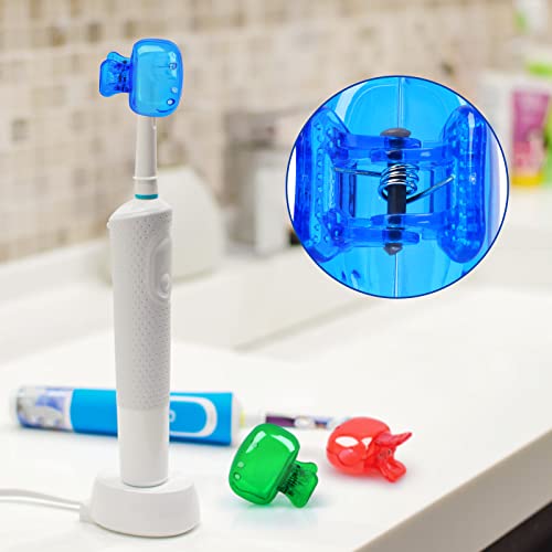 Hxezoc 4 Pack Toothbrush Covers Toothbrush Holders Cute Toothbrush Protector Cap Brush Pod Case Protective Portable Plastic Clip for Household Travel, Camping, Bathroom, School, Business - color: Red, Green, Blue, Clear