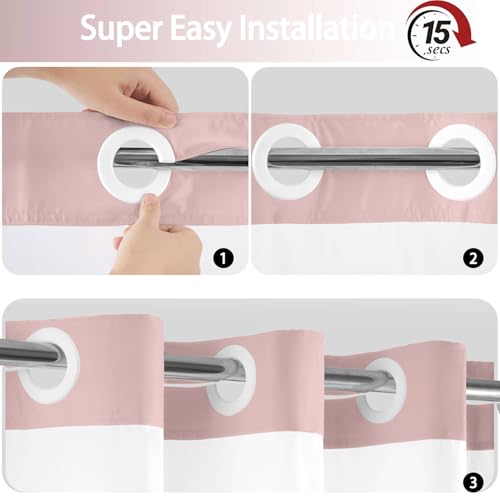 No Hook Shower Curtain with Snap in Liner, Ombre Blush Pink Shower Curtains and Liner Set, Hotel Fabric Bath Curtain for Bathroom, Mesh Top Window Waterproof Washable, 71" x 74" - color: Ombre Blush Pink, size: 71"W x 74"L (Pack of 1)
