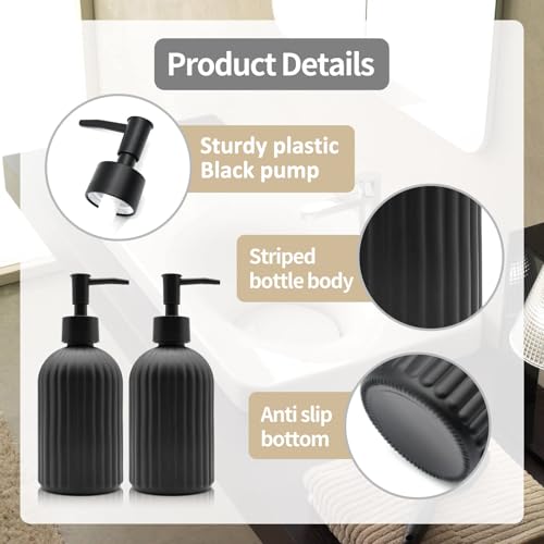 2 Pack Glass Soap Dispenser Bottle with Pump, 14 Oz Refillable Liquid Hand Jar Dispenser for Bathroom, Countertop, Kitchen, Laundry Room (Black) - color: Black