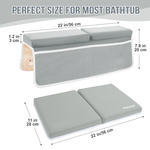 Bath Kneeler and Elbow Rest Pad Set, Thick and Quick Dry Kneeling Pad Support for Knee and Arm, Extra Large Baby Bath Kneeler Pads Bathtub Mat with Toys Organizer for Baby Bath Time, Grey
