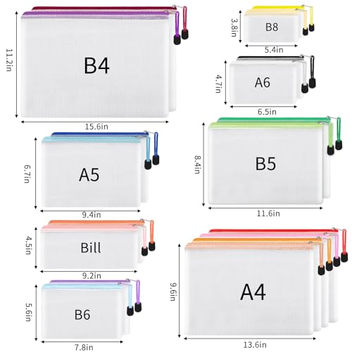 EOOUT 56pcs Mesh Zipper Pouch, Waterproof Zipper Bags, 8 Sizes Plastic Travel Pouch, 18 Colors, Multipurpose for Travel Storage, Office Appliances - style: Multicolor-56pcs