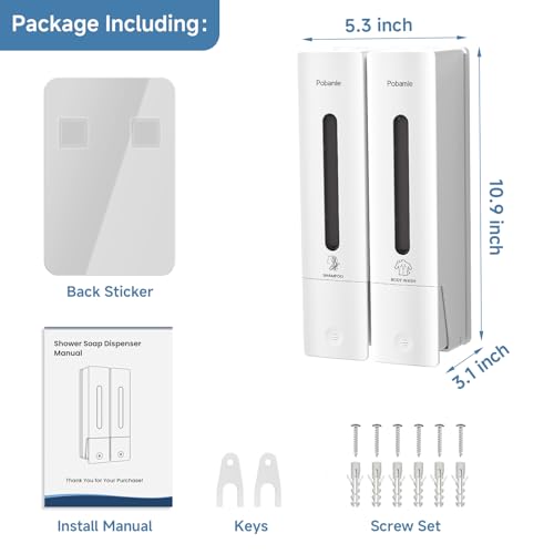 Shampoo Dispenser for Shower - Shower Soap Dispenser Wall Mounted No Drill - Shampoo Body Wash Dispenser 2 Chamber - Easy Install for Bathroom Hotel White 800ml - color: White