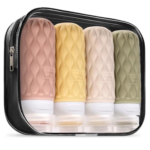 Silicone Travel Bottles for Toiletries 8 Pack Travel Size Toiletries 3.4 oz 1.7 oz, Leakproof Squeeze Travel Size Containers Refillable Cosmetic Jars Set for Shampoo, Conditioner, Creams - color: Creamy Candy-3.4oz