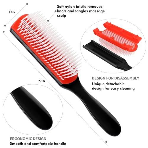 4pcs Curly Hair Brush Set for Adult & Kids, Wet or Dry, Detangling with Spray Bottle, Wide Tooth Comb (3+1, Red) - color: Red, size: 3+1