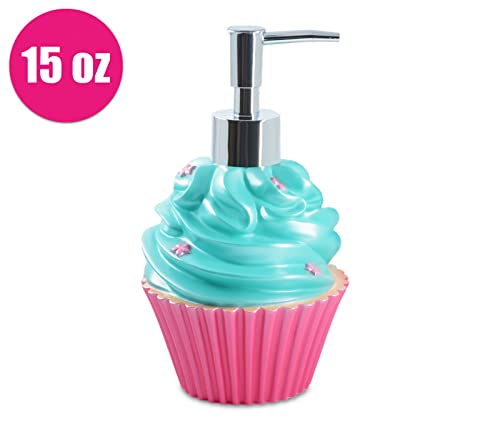 Bathroom Accessories Sets Organizer Complete with Milkshake Lotion/Soap Dispenser,Egg Tube Bath Cup/Tumbler,Donut Soap Dish,Cake Toothbrush Holder for Kids Bath Decor (Pink) - style: Ice Cream Design