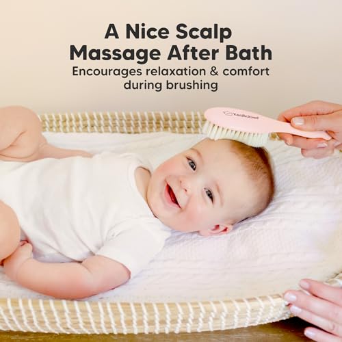 Wooden Baby Hair Brush for Toddler, Infant Cradle Cap (Blush, Regular) | Soft Goat Bristles Brush for Newborn Girl, Boy Hair, Scalp, Styling, Gentle Grooming, Baby Comb, Baby Bath Essentials - color: Blush, size: Oval, Regular 7"