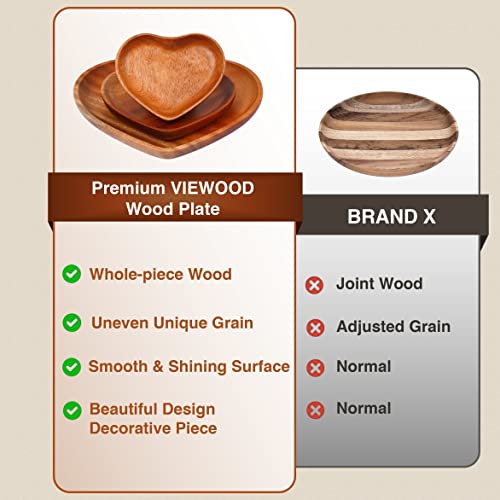 VieWood Heart Wooden Plates Set of 3 Unbreakable Classic Appetizer Plates, Easy Cleaning & Light weight for Dishes Snack, Dessert (Khaya, 4.1" & 6.3" & 8.7") - color: Heart Wood Plates (Set of 3)