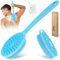 Silicone Back & Body Scrubber Set 2PCS, 13.4'' Gentle Exfoliating Back Scrubber with Dual-Side Head and Non-Slip Handle, Hygienic Silicone Loofah with Soft Bristles and Massage Dots(Blue-2PC) - color: Blue*2
