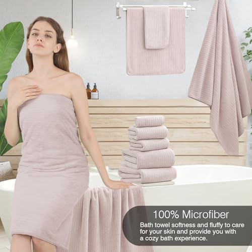 18 Piece Family Bath Towel Set Include 6 Bath Towels,6 Hand Towels and 6 Washcloths Soft Bathroom Towel with Hanging Loops,Highly Absorbent Quick Dry Towels Set for Bathroom,Hotel and Spa-Light Purple - color: Light Purple, size: 18-Piece Set