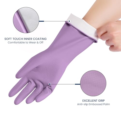Rubber Cleaning Gloves for Dishwashing, 4 Pairs Reusable Kitchen Gloves for Washing Dishes and Household Cleaning, Colorful Dish Gloves with Flocked Lining and Non-Slip Grip, Pefect for Woman Men - S - color: A-boho, size: Small