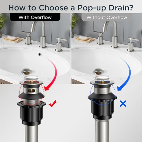 FORIOUS Bathroom Sink Drain with Overflow, Pop Up Drain Assembly with Detachable Basket Stopper, Anti-Explosion and Anti-Clogging Strainer, 304 Stainless Steel, Brushed Nickel - color: Brushed Nickel