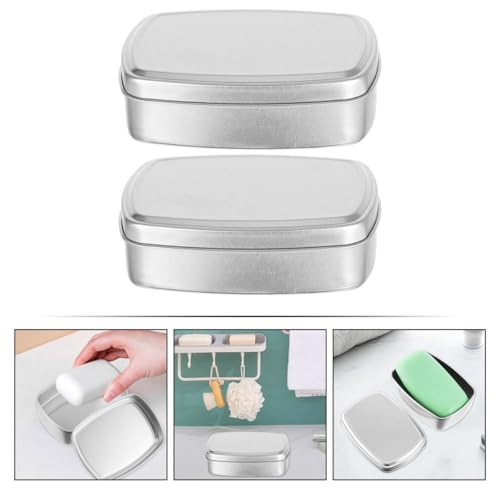 OUNONA Aluminum Cream Box and Soap Holder Set 2pcs 150ml Small Metal Storage Case with Lid Portable Soap Bar Holder for Travel Bathroom Toiletries Organization
